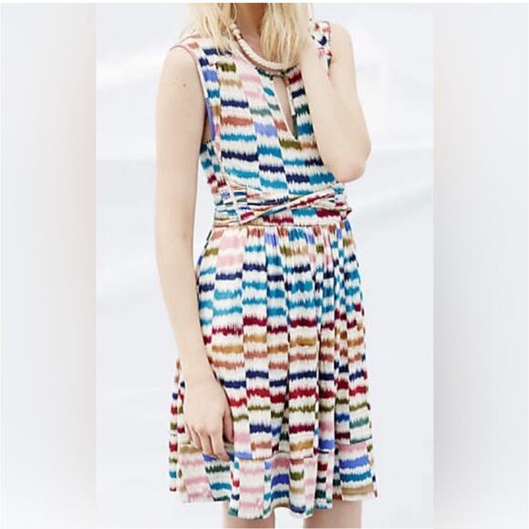 Maeve Anthropologie Sennebec Rainbow Multicolor Twist Front Dress - Picture 1 of 6